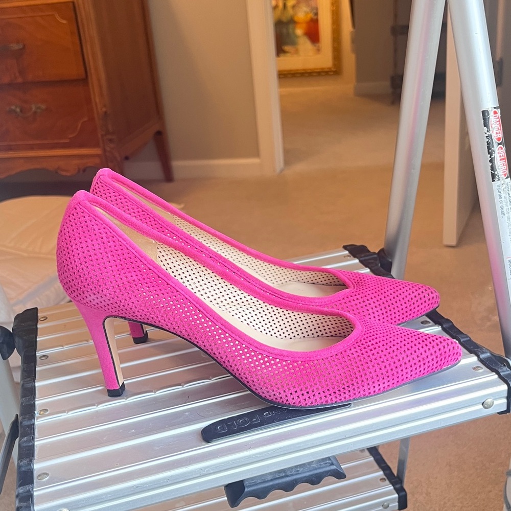 Jon Josef Vibrant Pink Suede Stiletto Heels with Perforated Finish